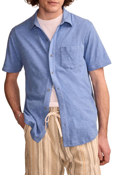 Short Sleeve Marled Linen Button-Up Shirt