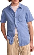 Lucky Brand Short Sleeve Marled Linen Button-Up Shirt