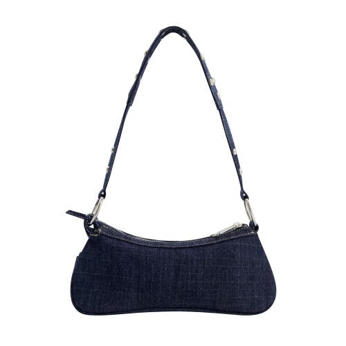 True Religion Studded Horseshoe Denim Shoulder Bag In Blue