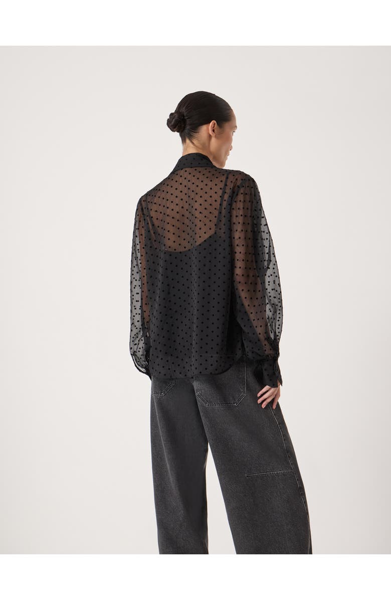 Hush Tie Neck Flocked Spot Blouse, Alternate, color, Black