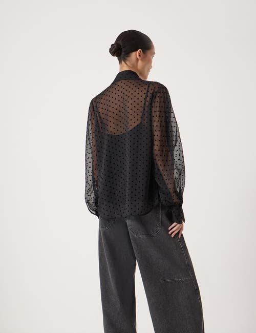 Hush Tie Neck Flocked Spot Blouse In Black