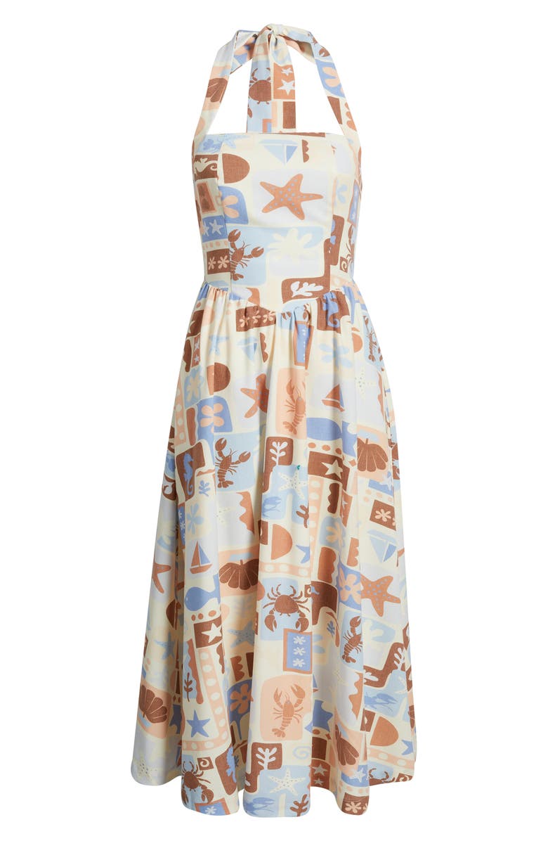 MOON RIVER Beach Print Halter Sundress, Alternate, color, Ivory/ Blue