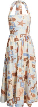 MOON RIVER Beach Print Halter Sundress