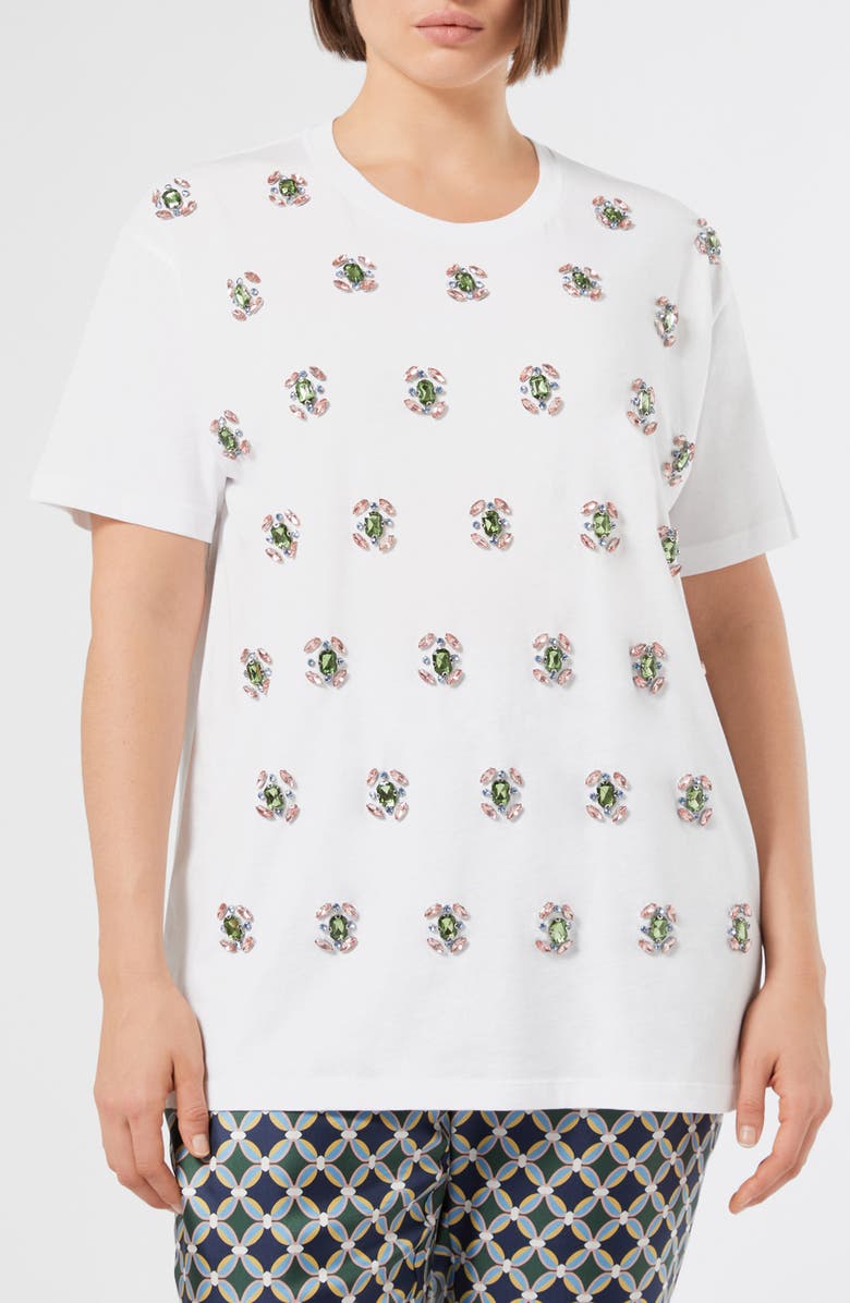 Marina Rinaldi Reed Embellished Cotton T-Shirt, Main, color, Optical White