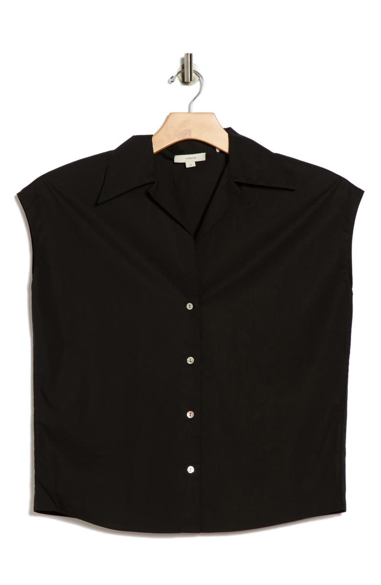 Vince Cap Sleeve Cotton Button-Up Shirt, Alternate, color, Black