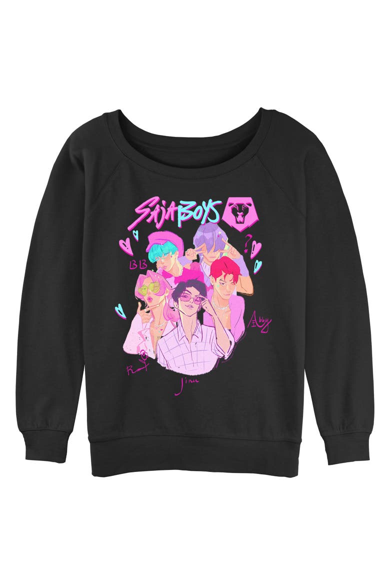 Junior's Kpop Demon Hunters Saja Boys Hearts and Kisses  Sweatshirt, Main, color, Black