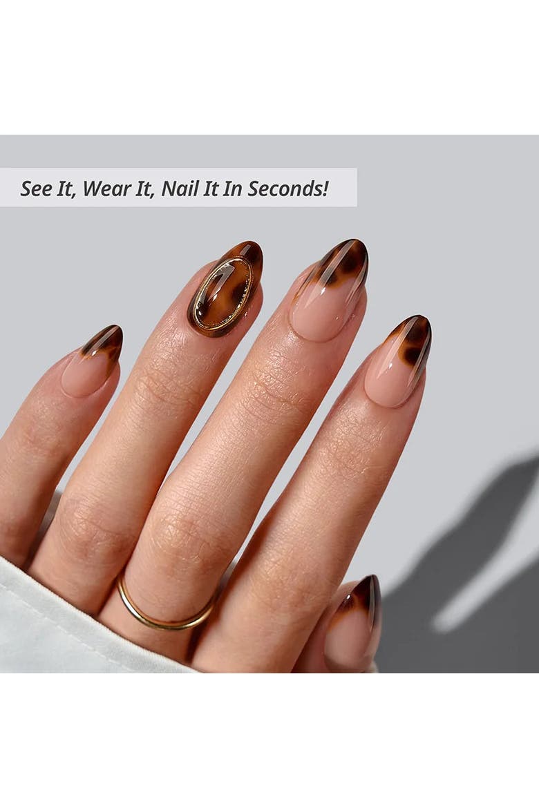 Press-on Nails Almond Nail Set, Alternate, color, Amber Hoops