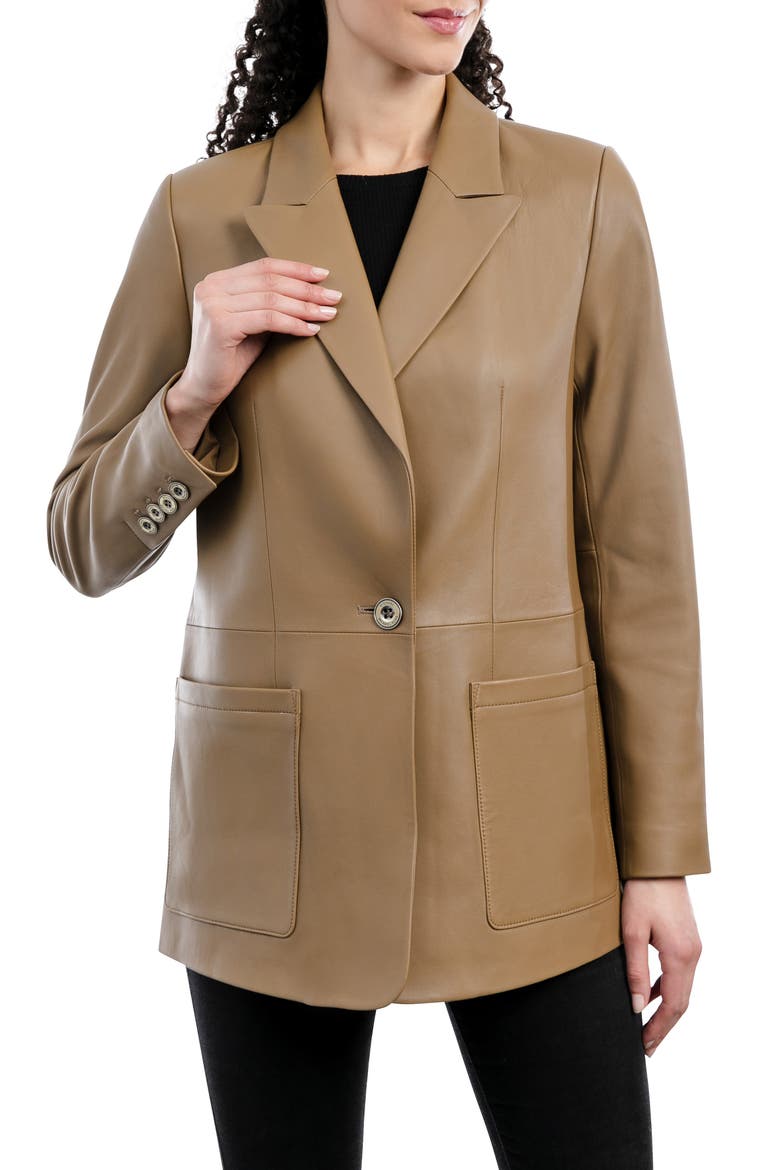 Oversize Leather Blazer, Main, color, HUSK