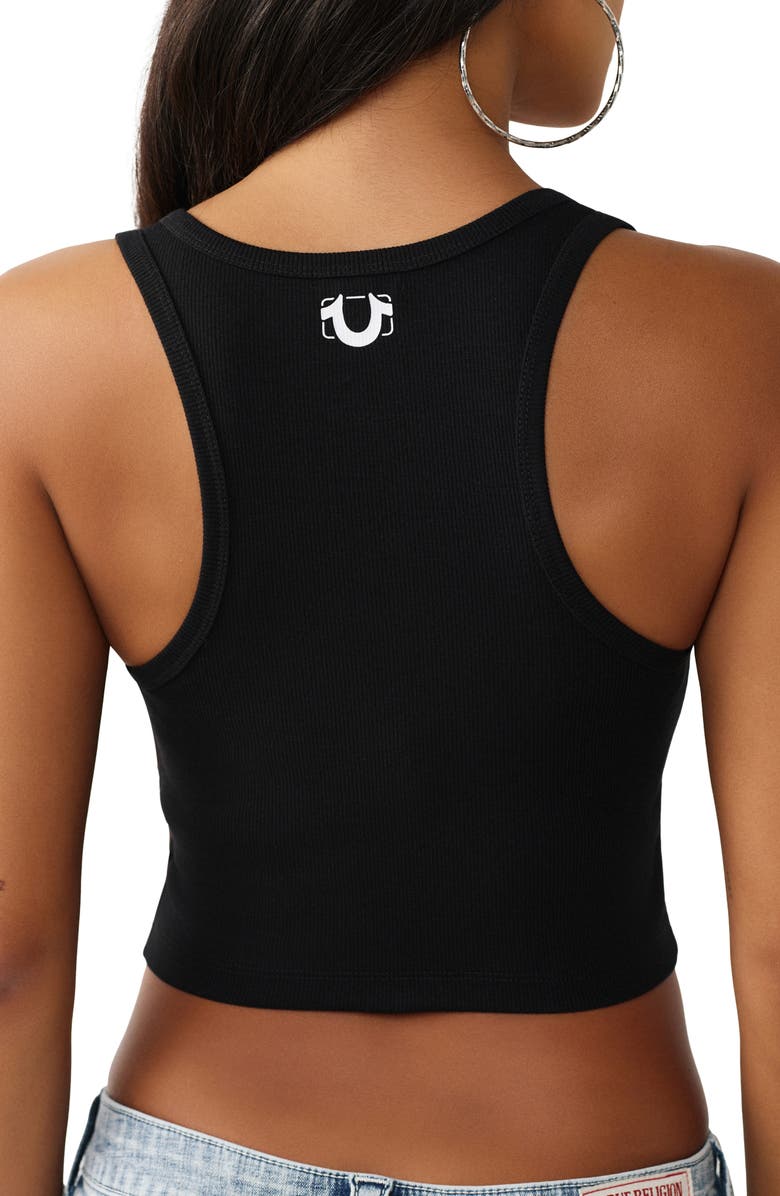 True Religion Buddha Rib Crop Overal Buckle Tank, Alternate, color, Jet Black