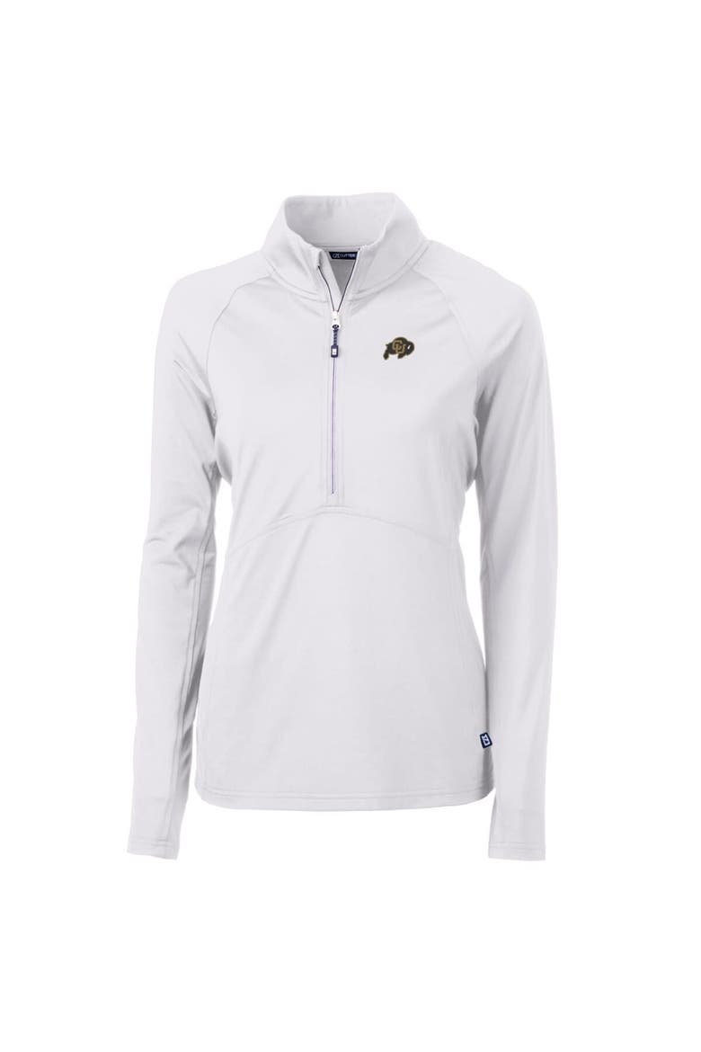 Women's Cutter & Buck White Colorado Buffaloes Adapt Eco Knit Half-Zip Pullover Jacket, Main, color, White