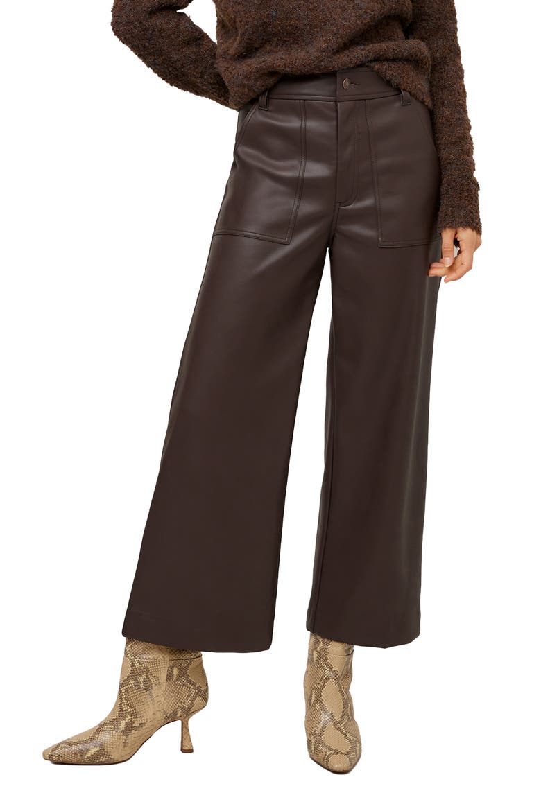 Rylee Faux Leather Wide Leg Crop Pants, Main, color, BROWN