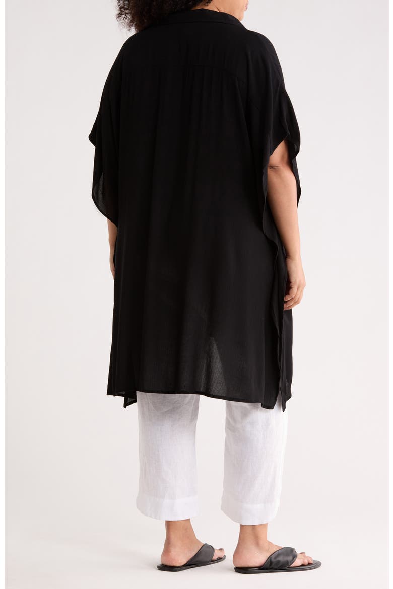 Button Front Sharkbite Hem Cover-Up Tunic, Alternate, color, BLACK