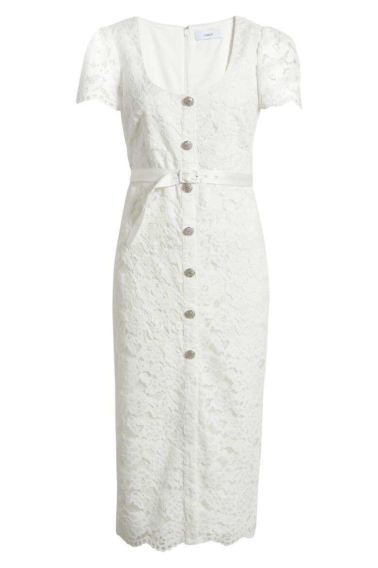 Dilana Belted Lace Dress, Alternate, color, WHITE