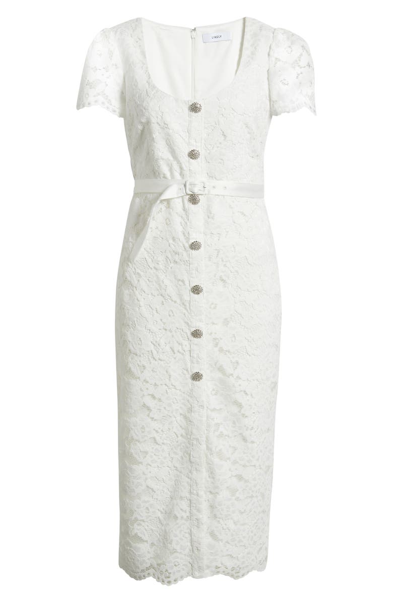 LIKELY Dilana Belted Lace Dress, Alternate, color, White