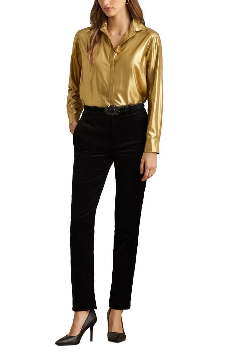 Stretch Velvet Ankle Straight Leg Pants, Alternate, color, BLACK VELVET