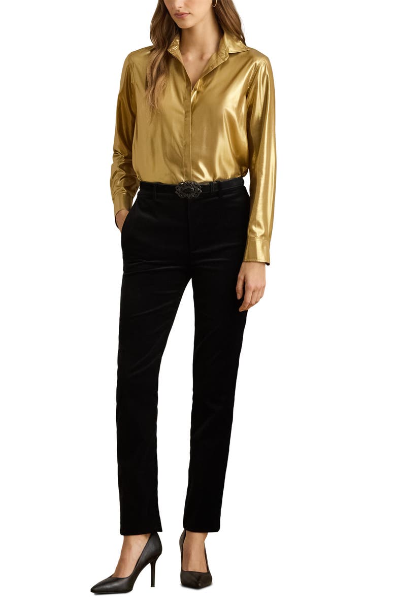 Lauren Ralph Lauren Stretch Velvet Ankle Straight Leg Pants, Alternate, color, Black Velvet