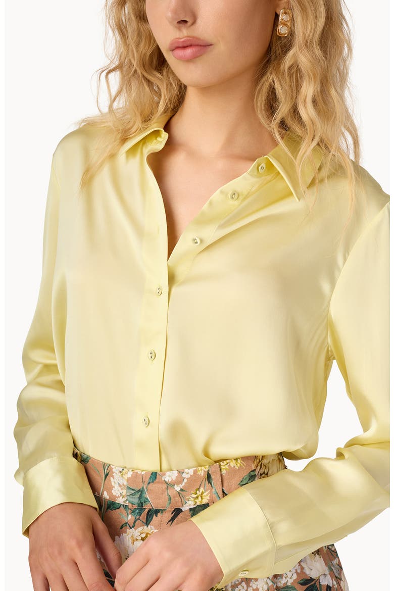 Crosby Silk Charmeuse Button-Up Shirt, Alternate, color, BUTTERCUP