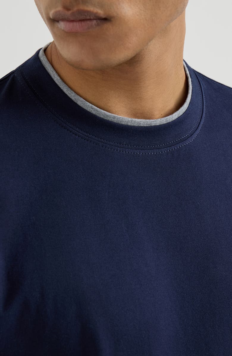 Brunello Cucinelli T-shirt with faux-layering, Alternate, color, Cobalt