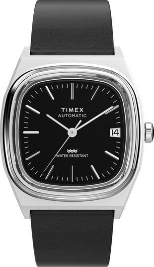 Timex® Automatic 1983 E-Line Reissue Leather Strap Watch, 34mm