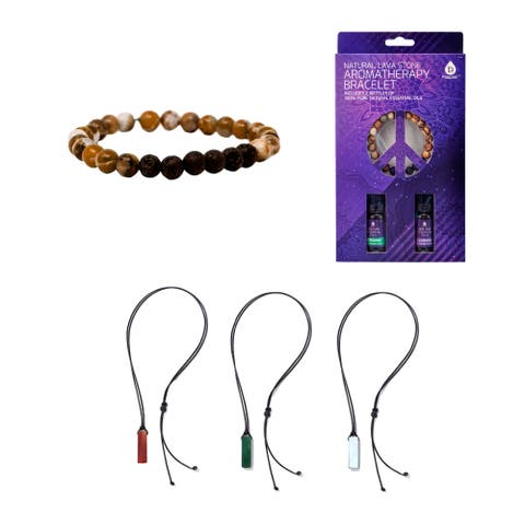 Mindful Energy Jewelry Set Natural Lava Stone Bracelet with Essential Oils Set & Trinity Gemstone Necklace