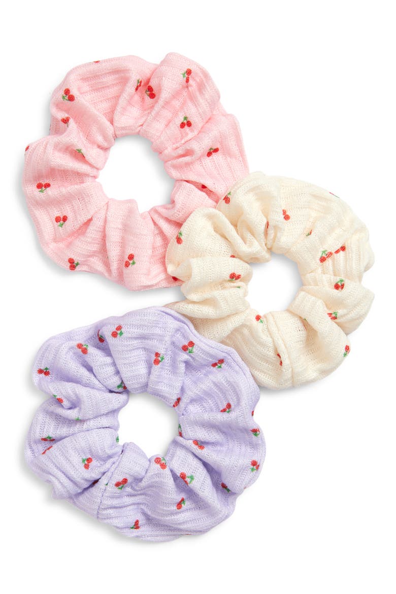 Kids' Set of 3 Cherry Scrunchies, Main, color, PINK