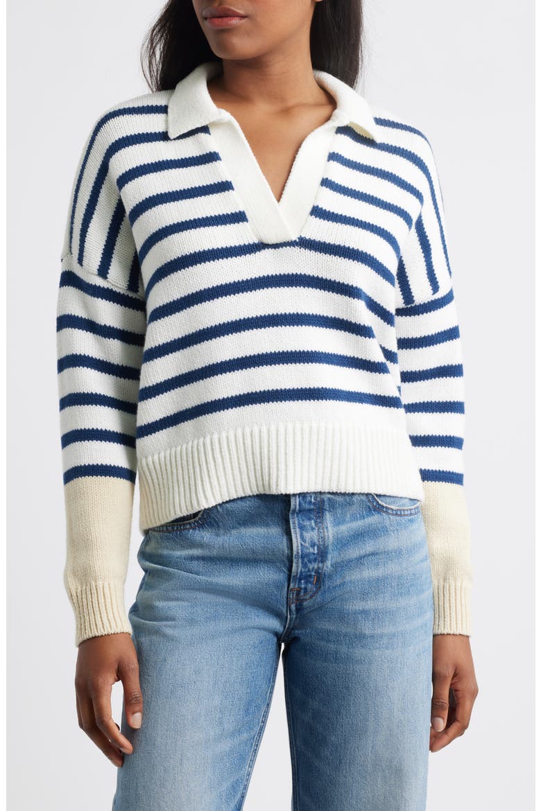 Dedham Stripe Polo Sweater, Main, color, INK AND WHITE COMBO