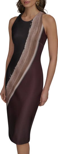 Donna Karan New York Placed Print Sleeveless Sheath Dress