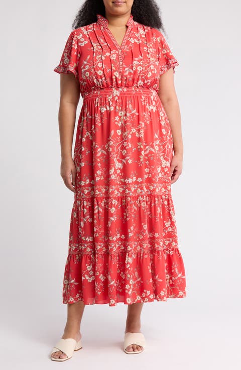 Flutter Sleeve Tiered Maxi Dress (Plus)