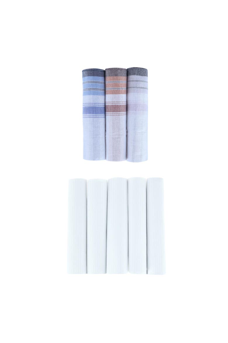 Premium 5 Pack and Checked 3 Pack Cotton Handkerchiefs Set, Main, color, Multi Color
