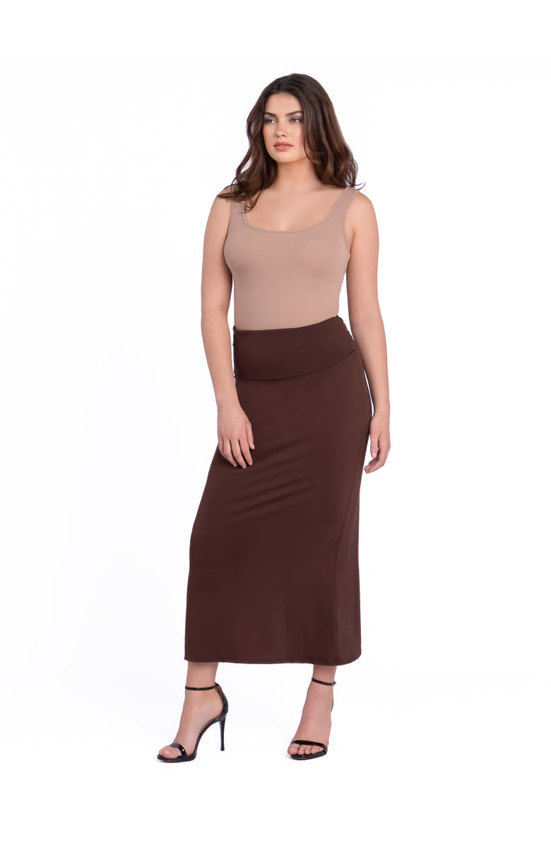 24seven Comfort Apparel Petite Comfortable Foldover Maxi Skirt, Alternate, color, Brown