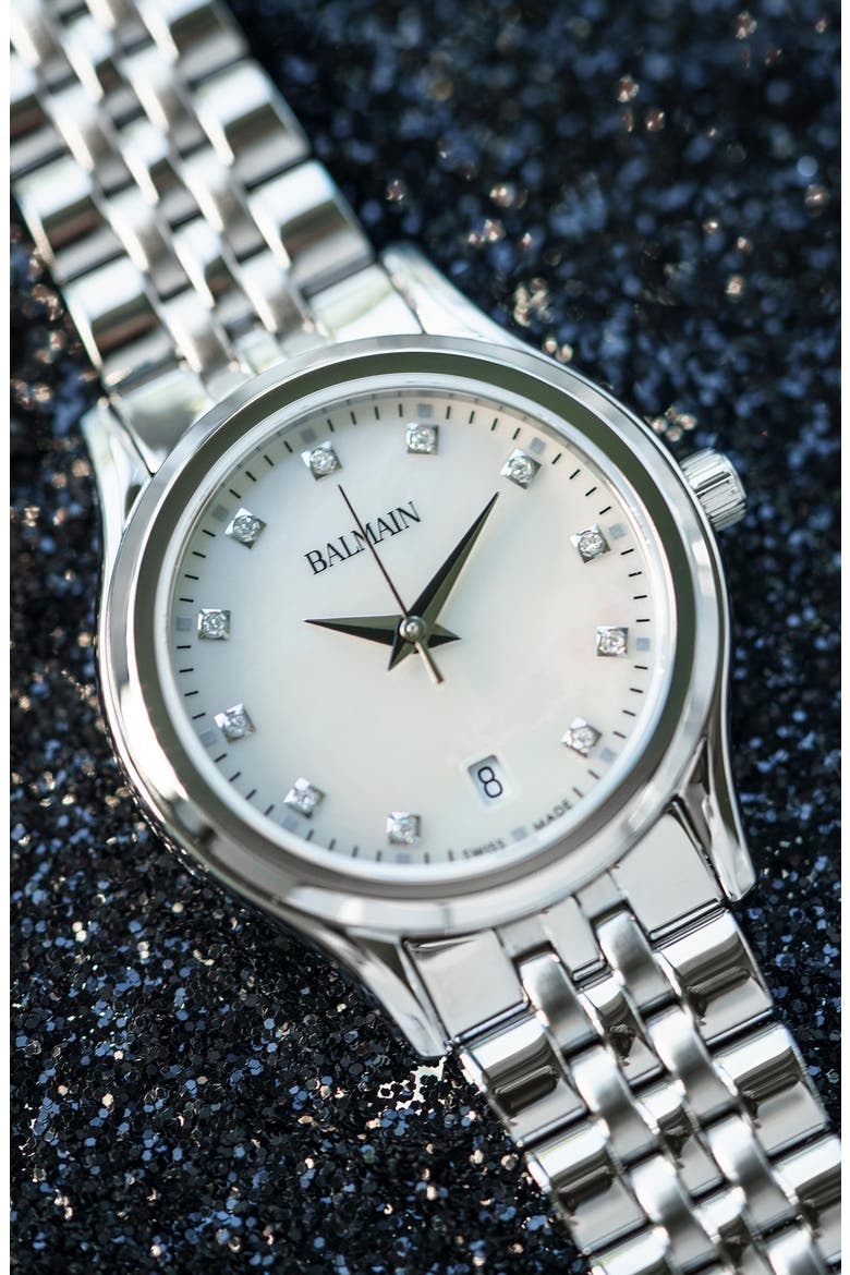 Beleganza Diamond Bracelet Watch, 27.5mm, Alternate, color, SILVER