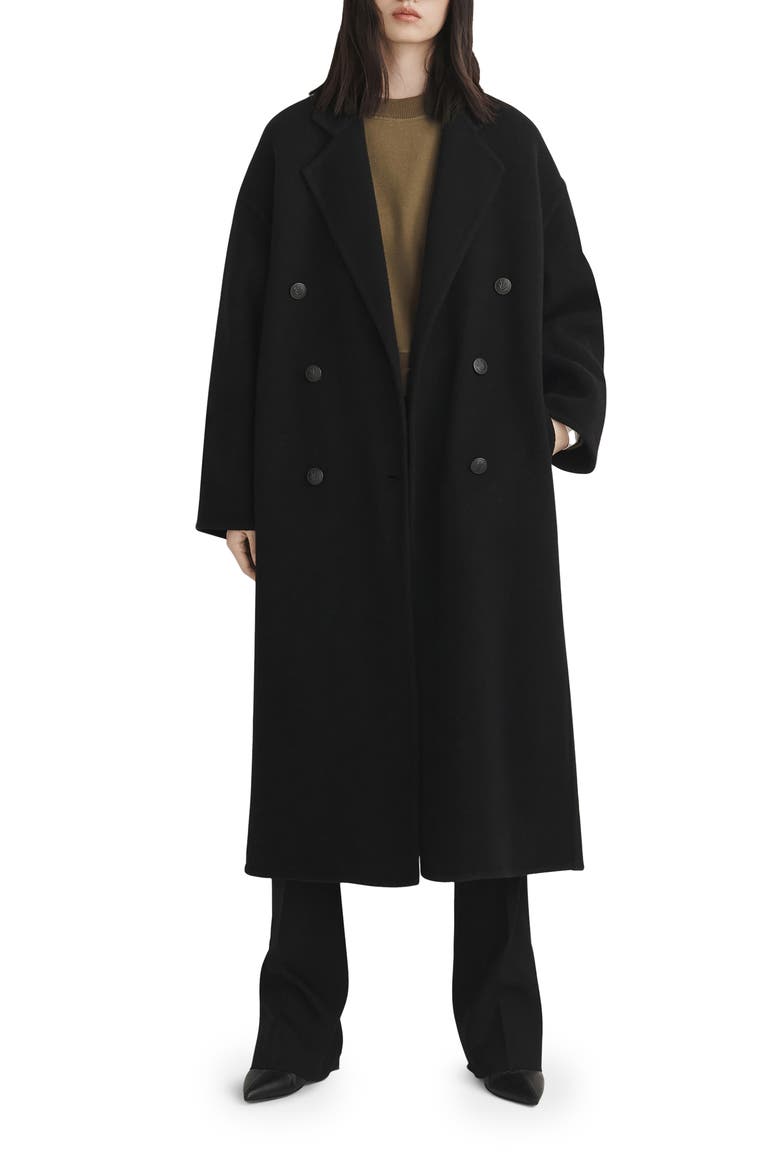 Thea Double Breasted Wool Coat, Main, color, BLACK