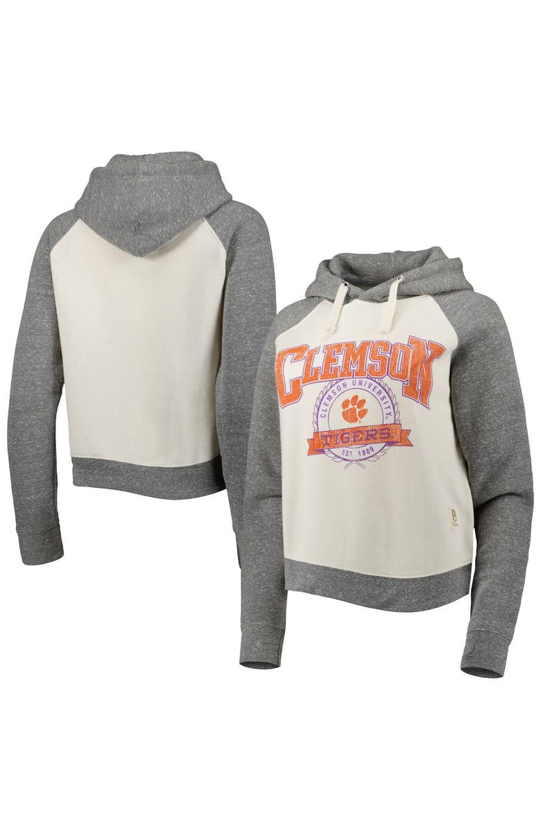 PRESSBOX Women's Pressbox Cream/Heather Gray Clemson Tigers Cody Tri-Bend Raglan Pullover Hoodie, Main, color, White