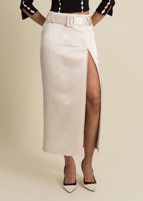 Contessa Mills Morgaine Mid-rise Fluid Elegant Shiny Sateen Skirt In Multi