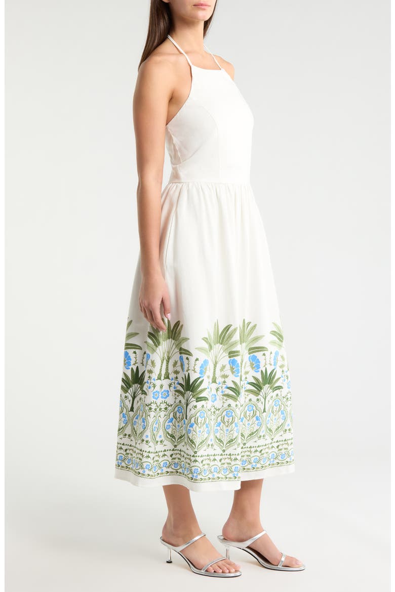 Senara Placed Print Halter Neck Dress, Alternate, color, WHITE-GREEN-MULTI