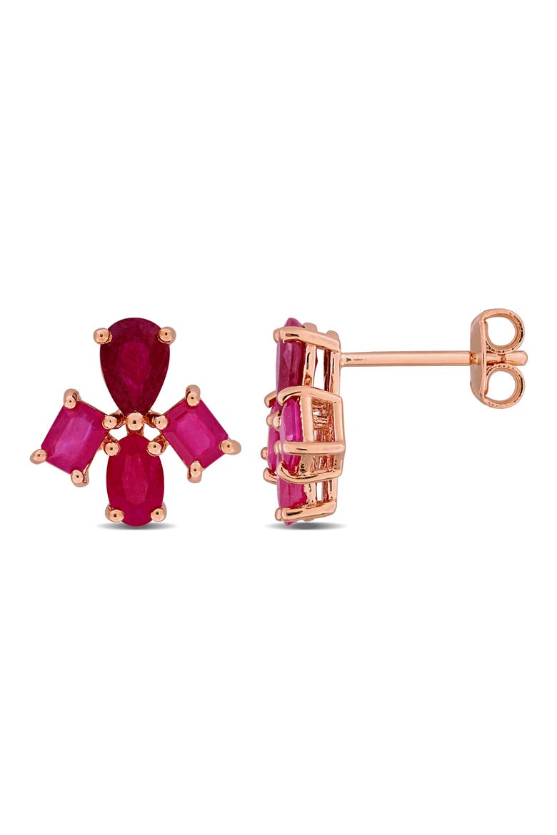 Ruby Floral Stud Earrings, Main, color, RUBY