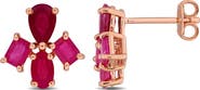 DELMAR Ruby Floral Stud Earrings