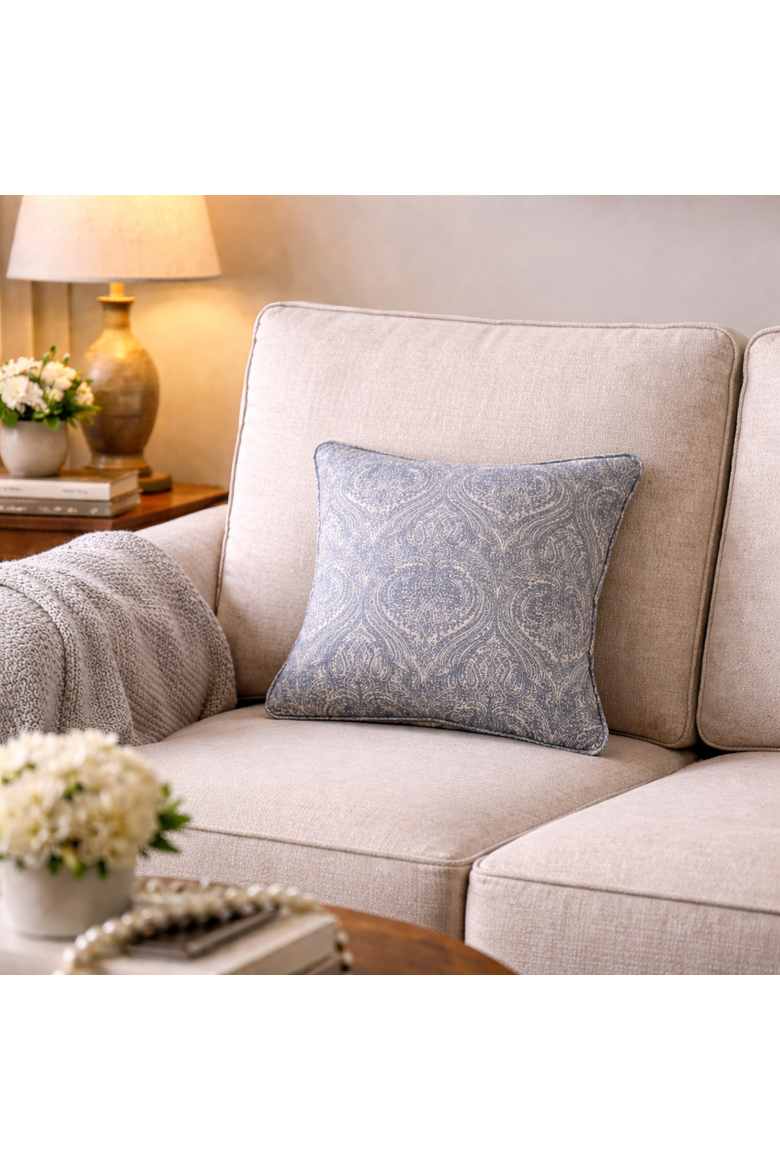 Desiree Blue Damask Geometric 100% Cotton Accent Throw Pillow 18" x 18", Alternate, color, Blue