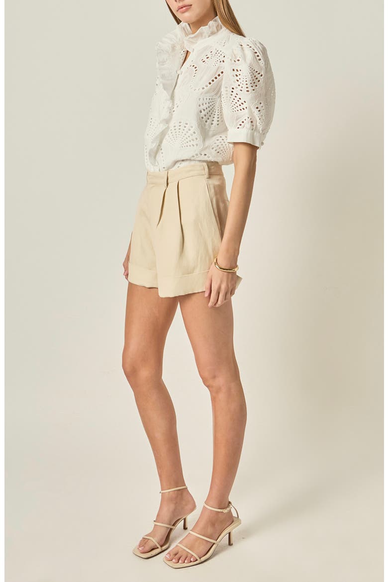 Embroidered Ruffle Eyelet Cotton Top, Alternate, color, WHITE