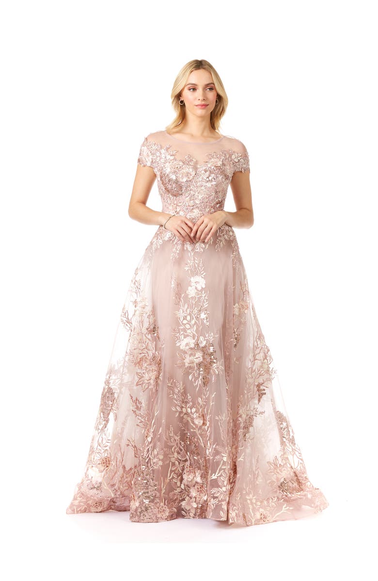 LARA New York Beautiful Lace Applique A-line Ball Gown, Main, color, 