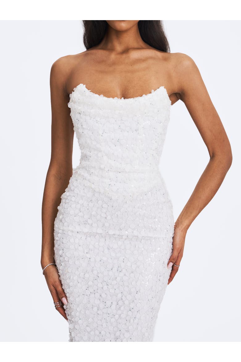 Myra Beaded Mesh Strapless Maxi Dress, Alternate, color, White