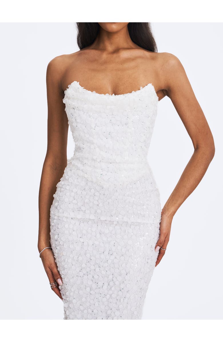 Miss Circle Myra Beaded Mesh Strapless Maxi Dress, Alternate, color, White