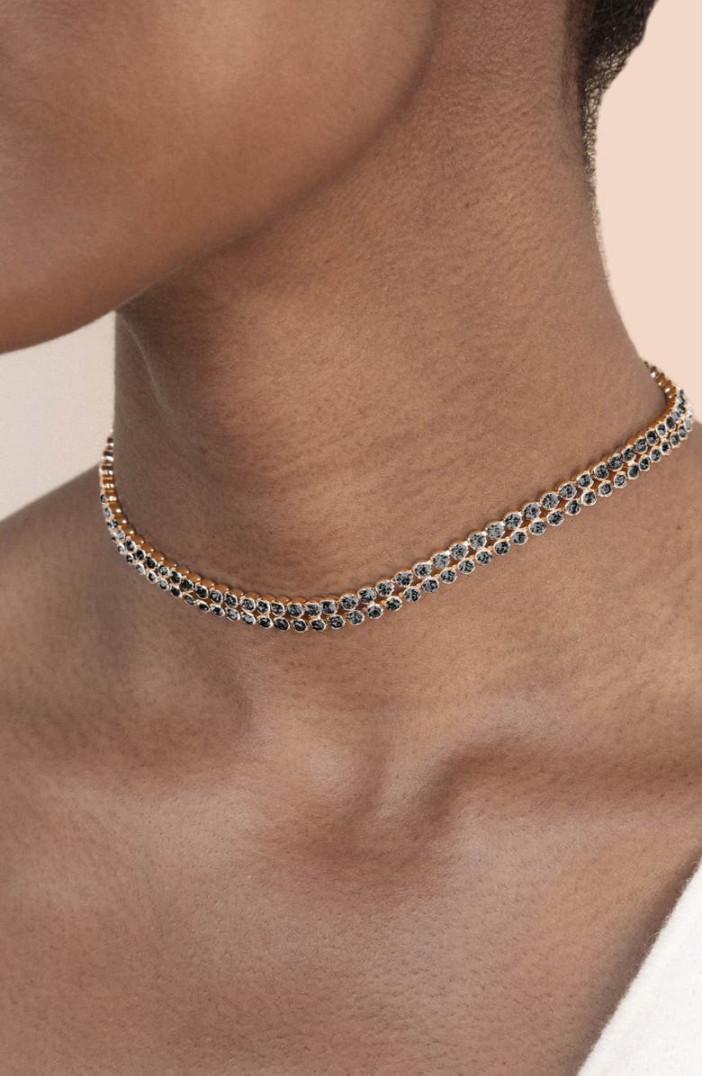 Ettika Crystal Sparkle Choker Necklace, Alternate, color, Black