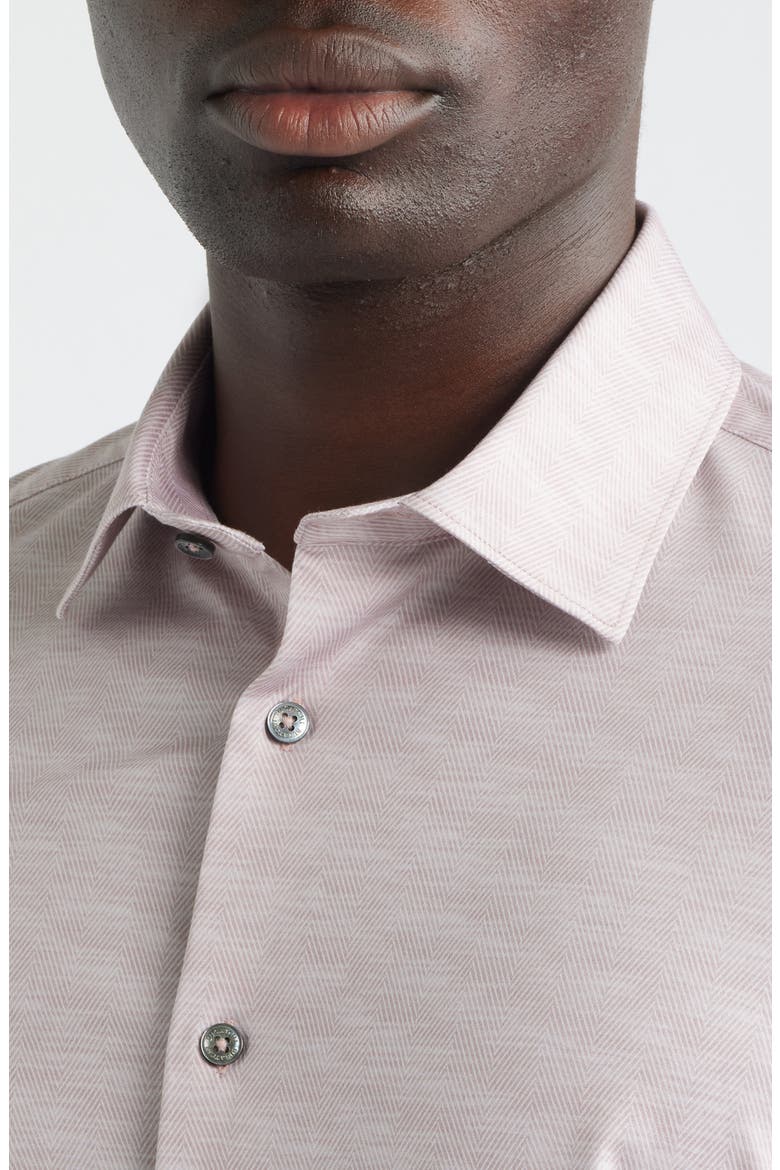 Miles OoohCotton® Herringbone Print Short Sleeve Button-Up Shirt, Alternate, color, WOOD ROSE