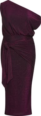 City Chic Paloma Tie Waist One-Shoulder Midi Dress