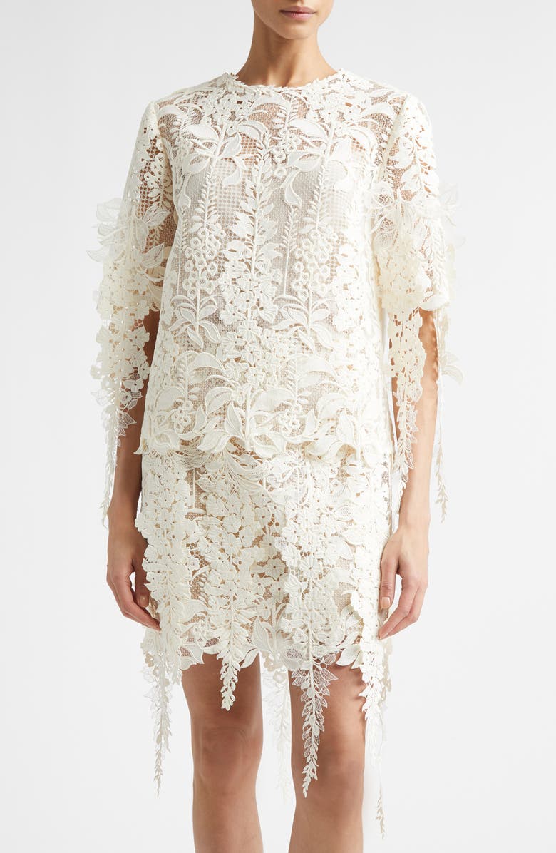 Oscar de la Renta Foxgloves Guipure Lace Top, Main, color, Ivory
