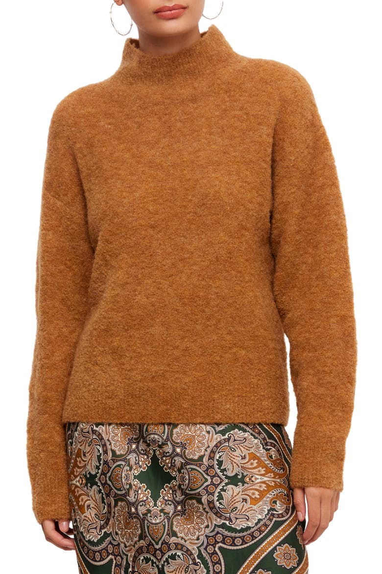 Mock Neck Boucle Sweater, Main, color, CAMEL