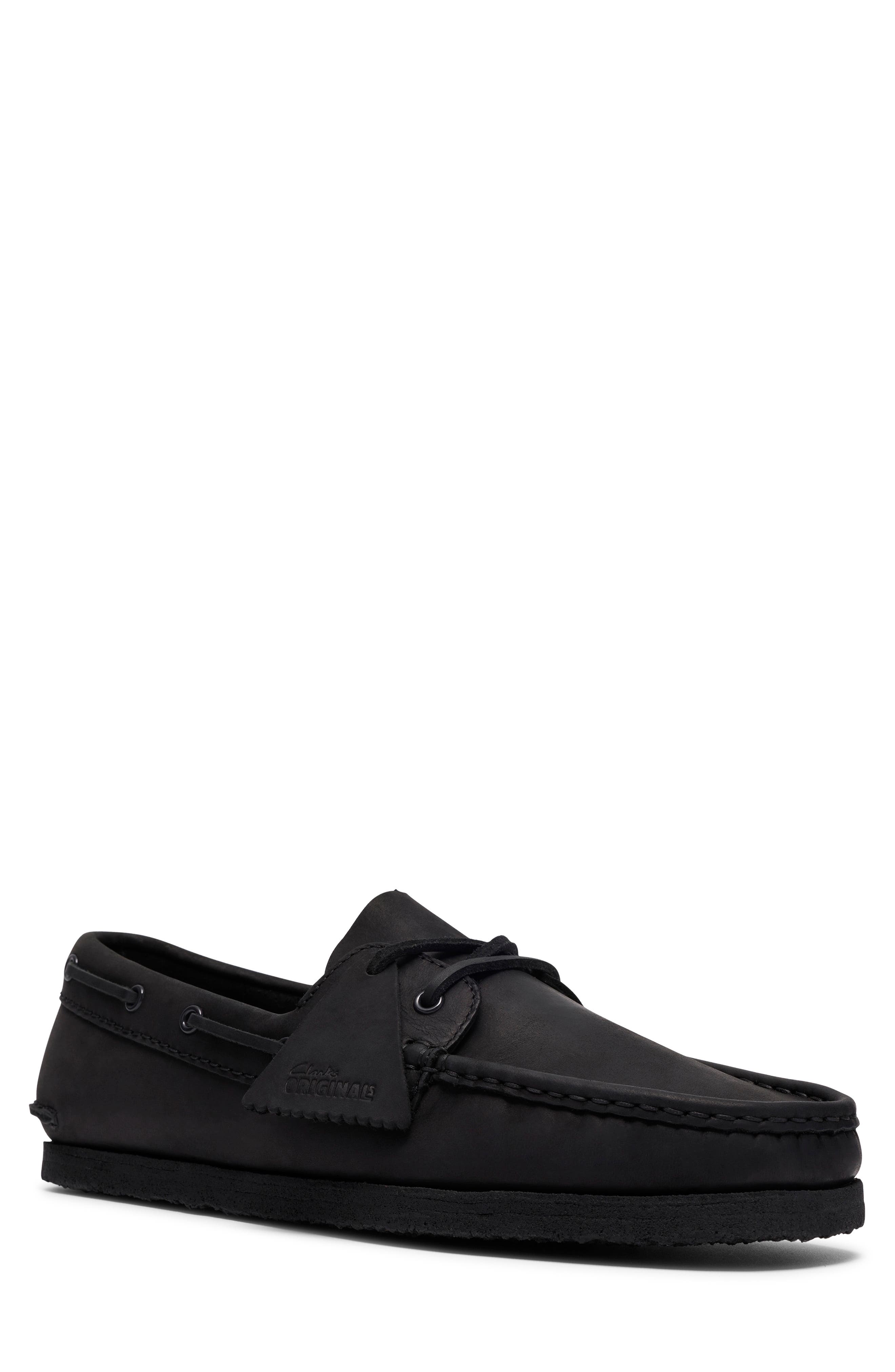 Clarks<sup>®</sup> Originals Godney Boat Shoe, Main, color, Black Leather
