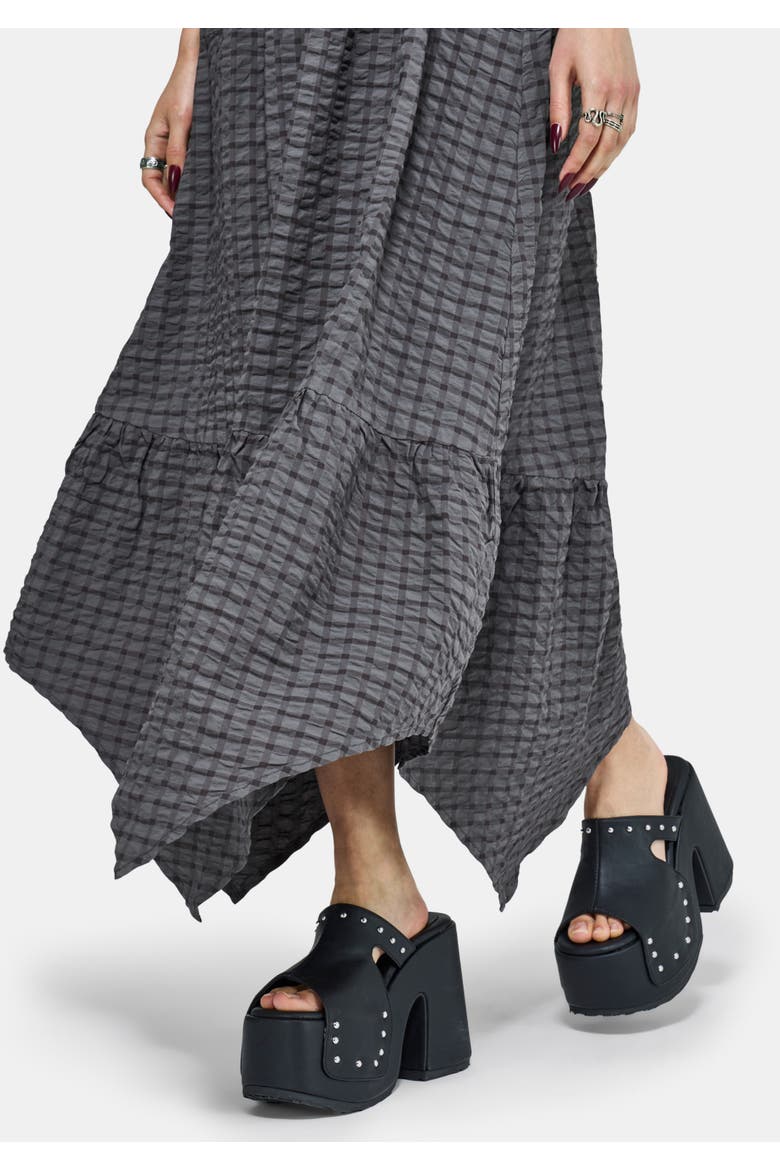 Nimira Check Handkerchief Hem Midi Dress, Alternate, color, Grey