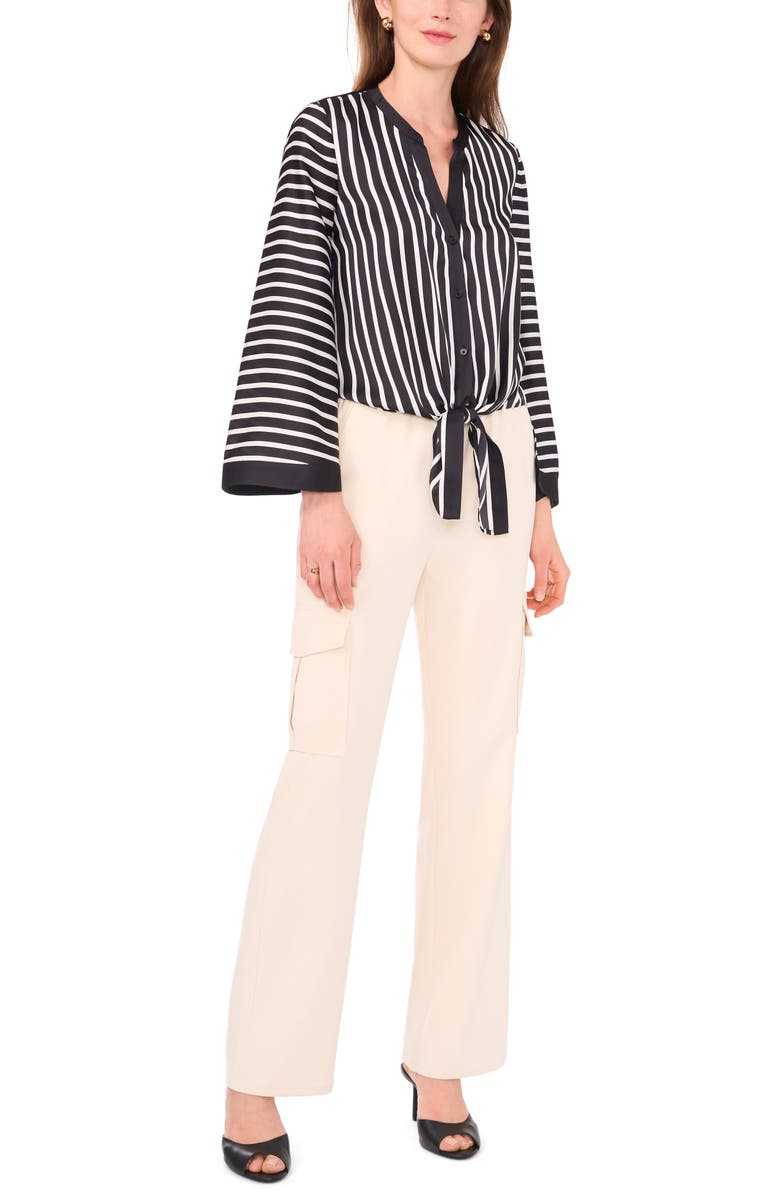 Halogen<sup>®</sup> Stripe Bell Sleeve Tie Front Button-Up Top, Alternate, color, 